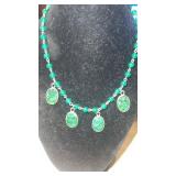 Vtg, Necklace, Green Chalcedony
