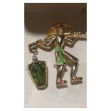 Vtg. Asian Water Carrier Brooch