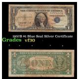 1957B $1 Blue Seal Silver Certificate Grades vf++