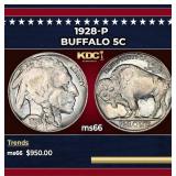 1928-p Buffalo Nickel 5c Grades ms66