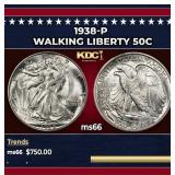 1938-p Walking Liberty Half Dollar 50c Grades ms66