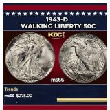 1943-d Walking Liberty Half Dollar 50c Grades ms66