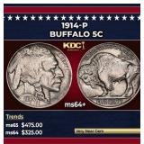 1914-p Buffalo Nickel 5c Grades ms64+