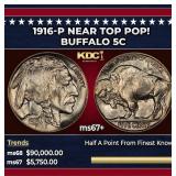 1916-p Buffalo Nickel Near Top Pop! 5c ms67+ SEGS