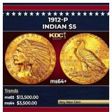 1912-p Gold Indian Half Eagle $5 ms64+ USCG