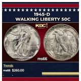 1945-d Walking Liberty Half Dollar 50c Grades ms66
