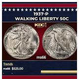 1937-p Walking Liberty Half Dollar 50c Grades ms66