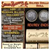 20 Silver Dollars Morgan SEARS Roll Circ 