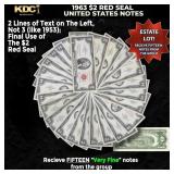 15x 1963 $2 Red Seal United States Note Grades VF/