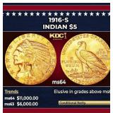 1916-s Gold Indian Half Eagle $5 ms64 USCG