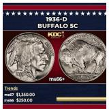 1936-d Buffalo Nickel 5c Grades ms66+