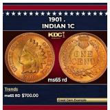 1901 Indian Cent . 1c Grades ms65 rd
