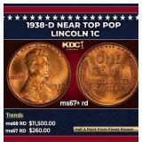 1938-d Lincoln Cent Near Top Pop 1c ms67+ rd SEGS