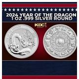 2024 Year of the Dragon 1 oz .999 Silver Round Rou