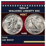 1934-p Walking Liberty Half Dollar 50c Grades ms66