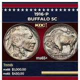 1916-p Buffalo Nickel 5c Grades ms65+