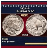 1924-p Buffalo Nickel 5c Grades ms63