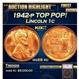 1942-p Lincoln Cent TOP POP! 1c ms68 rd SEGS