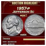 1957-p Jefferson Nickel 5c Grades ms64