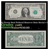 1969 $1 Green Seal Federal Reserve Note Serial # 0