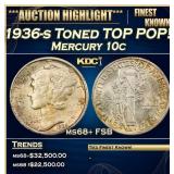 1936-s Mercury Dime Toned TOP POP! 10c ms68+ FSB S