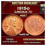 1915-d Lincoln Cent 1c ms65 rb USCG