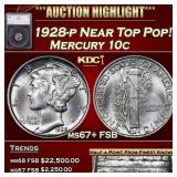 1928-p Mercury Dime Near Top Pop! 10c ms67+ FSB SE
