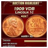 1909 VDB Lincoln Cent 1c ms66+ rd SEGS