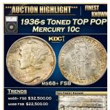 1936-s Mercury Dime Toned TOP POP! 10c ms68+ FSB S