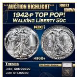 1942-p Walking Liberty Half Dollar TOP POP! 50c ms