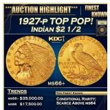 1927-p Gold Indian Quarter Eagle TOP POP! $2 1/2 m