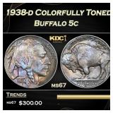 1938-d Buffalo Nickel Colorfully Toned 5c Grades m