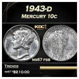 1943-d Mercury Dime 10c ms67 fsb SEGS