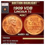 1909 VDB Lincoln Cent 1c ms66+ rd SEGS