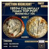 1953-s Roosevelt Dime Colorfully Toned TOP POP! 10