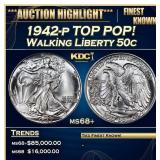 1942-p Walking Liberty Half Dollar TOP POP! 50c ms