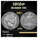 1910-p Barber Dime 10c Grades xf45