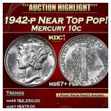 1942-p Mercury Dime Near Top Pop! 10c ms67+ fsb US