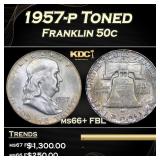 1957-p Franklin Half Dollar Toned 50c ms66+ FBL SE