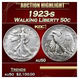 1923-s Walking Liberty Half Dollar 50c au50 USCG