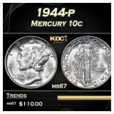 1944-p Mercury Dime 10c Grades ms67 SEGS