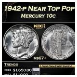 1942-p Mercury Dime Near Top Pop! 10c ms67+ SEGS