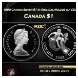 1990 Canada Silver $1 In Original Holder w/ COA Ca