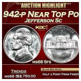 1942-p Jefferson Nickel Near Top Pop! 5c ms68 5fs