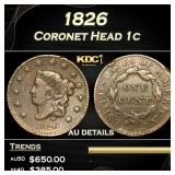 1826 Coronet Head Large Cent 1c Grades au details