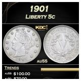 1901 Liberty Nickel 5c Grades au55
