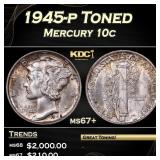 1945-p Mercury Dime Toned 10c ms67+ SEGS