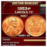 1953-p Lincoln Cent 1c ms66+ rd USCG