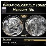 1943-p Mercury Dime Colorfully Toned 10c ms67 SEGS
