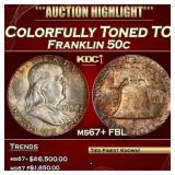 1958-p Franklin Half Dollar Colorfully Toned TOP P